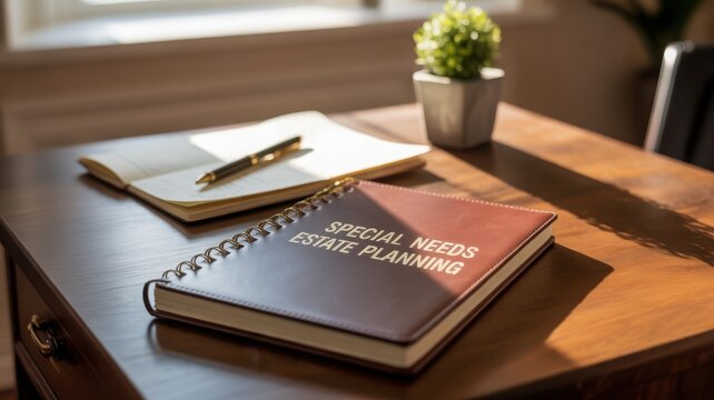 Special Needs Estate Planning Book on Desk, Financial Future Security Documents