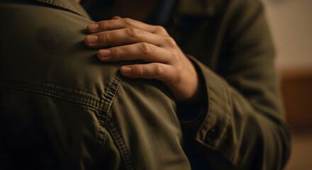 Comforting embrace support empathy care friendship solace understanding compassion love gentle touch solace healing hope encouragement shoulder friend family togetherness human connection warm gesture