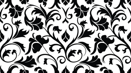 Seamless Black and White Floral Ornamental Damask Pattern Vector Background for Textile, Wallpaper, Fabric, Decoration and Stylish Graphic Design