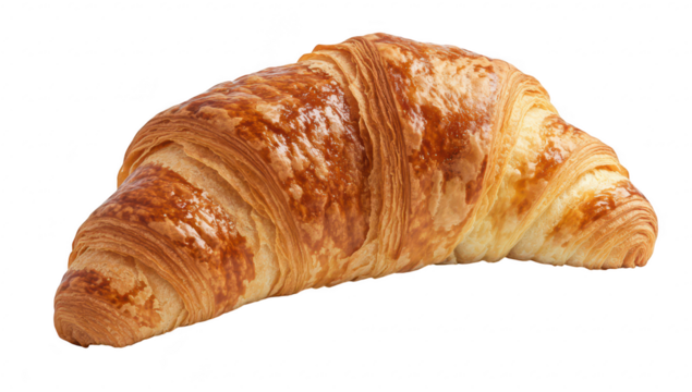 A freshly baked golden-brown croissant resting on a white background. its flaky layers and buttery texture. ideal for culinary blogs. recipes. or bakery promotions - Powered by Adobe