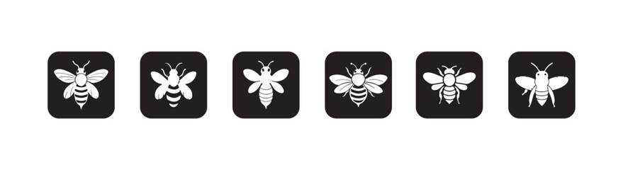 Minimalist bee icon, cartoon bee flying, bee logo silhouette, isolated on white background, Vector illustration EPS 10.