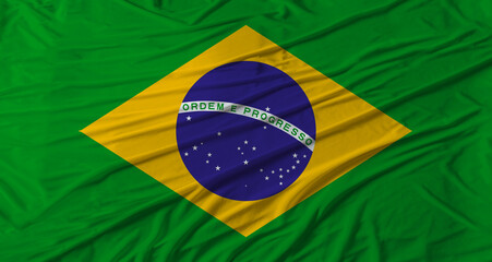 Brazilian flag waving. Flag of Brazil with cloth texture