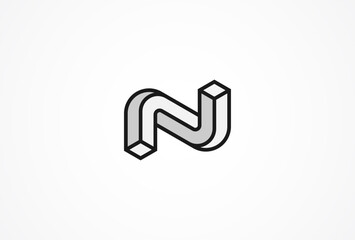 Letter N Logo, Unique Letter N in 3d style logo design, vector illustration