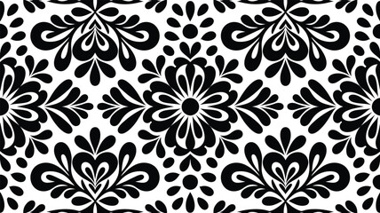 Seamless Black and White Floral Ornamental Damask Pattern Vector Background for Textile, Wallpaper, Fabric, Decoration and Stylish Graphic Design