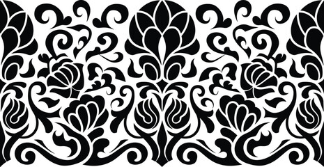 Seamless Black and White Floral Ornamental Damask Pattern Vector Background for Textile, Wallpaper, Fabric, Decoration and Stylish Graphic Design