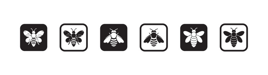 Minimalist bee icon with black and white design, Bee silhouette, Honeycomb hive symbol, Vector illustration EPS 10.
