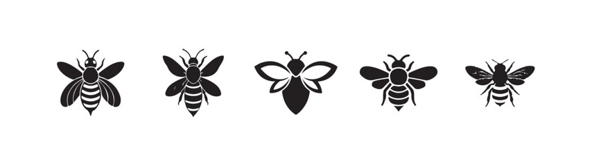 Bee silhouette, Black and white bee for honey design, Vector illustration EPS 10.