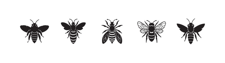 Fototapeta premium Minimalist bee icon, cartoon bee flying, bee logo silhouette, isolated on white background, Vector illustration EPS 10.