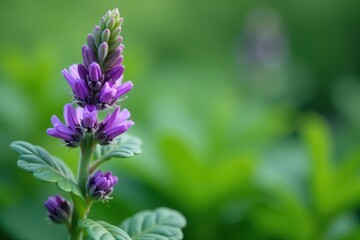 Fototapeta premium A vibrant fresh sage sprig, delicate purple flower blooming , ingredient, culinary, high-resolution