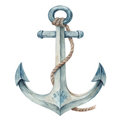 Watercolor anchor with rope detail nautical maritime isolated on a transparent background © SAYEDA