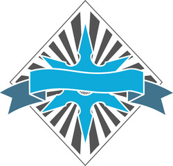 Diamond Emblem with Banner and Rays Design.
