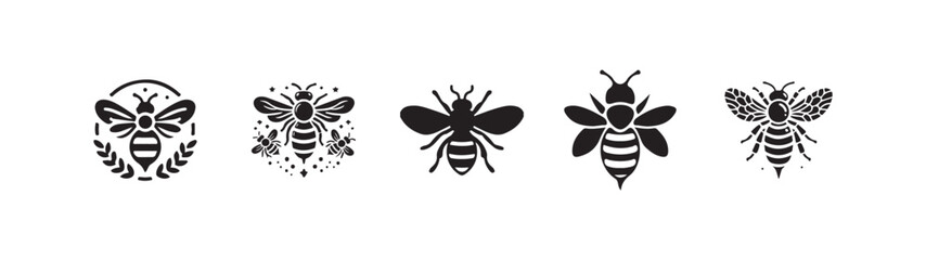Bee illustration vector graphic honeybee icon bumblebee drawing insect, honeycomb pattern in a black and white graphic, Vector illustration EPS 10.
