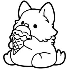 chibi corgi eating ice cream cone - layered cut file - summer clip art