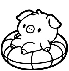 cute piglet on a floatie - layered cut file - summer clip art