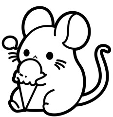cute simple mouse eating ice cream