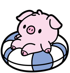 cute piglet on a floatie - layered cut file - summer clip art