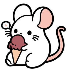 cute simple mouse eating ice cream