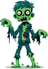 Fototapeta premium Zombie character with green skin and torn clothes