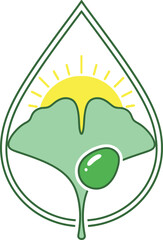 Ginkgo Leaf with Sun and Olive Logo Design.