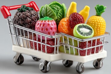 Toy market cart colorful fruits high resolution picture