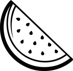 slice of watermelon, vector line art icon ,black and white , white background