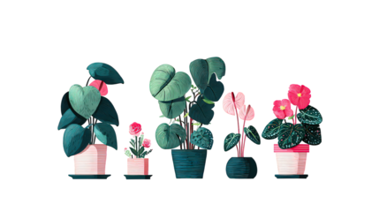 Pixel Art Plants In Pots Against Black Background