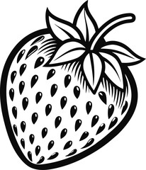  Strawberry, vector line art icon ,black and white , white background