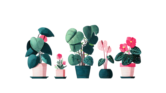 Pixel Art Plants In Pots Against Black Background - Powered by Adobe