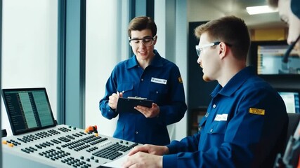 Operators in a control room focus on communication and teamwork to manage tasks effectively. The environment encourages collaboration for high-stakes decision-making and safety. - Powered by Adobe