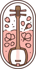 Shamisen Japanese Musical Instrument with Cherry Blossoms.