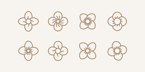 Four leaf flower icon. Set of 4 geometric shape of wild flower bud.