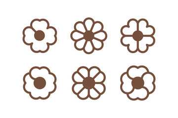 Set of 6 geometric shape - camomile flower bud, clover, four-leaf flower.