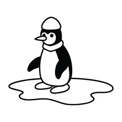 Christmas Coloring Book Vector | Ice Skating Penguin on Frozen Pond