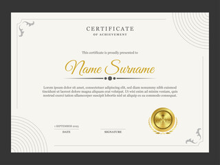 Retro certificate template for company. Vintage style certificate of appreciation with border.
