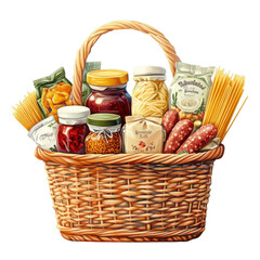 Gourmet food basket display kitchen product photography cozy atmosphere close-up view culinary delights