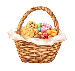 Colorful candy and cookie basket display for festive celebrations charming studio digital art vibrant and whimsical