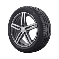 Obraz premium Modern alloy wheel and tire assembly automotive part isolated on black isolated on transparent background