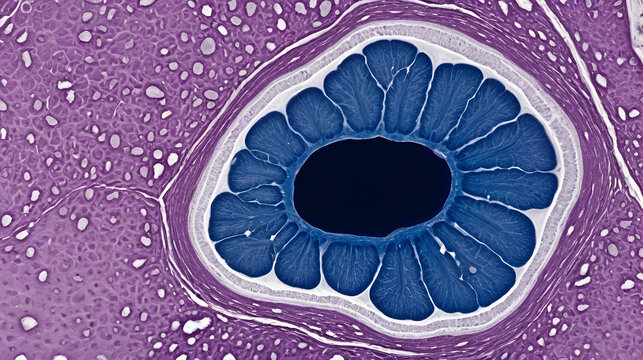Photomicrograph of a basal cell (monomorphic) adenoma, of salivary glands such as parotid and submandibular glands