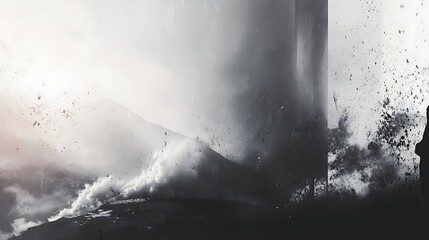 Powerful Ocean Wave Crashing Against Rocky Shore in Stormy Weather