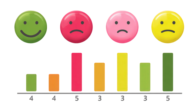 Colorful Rating Icons and Bar Graph
