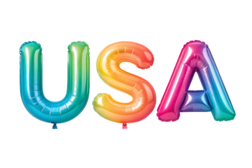 Colorful usa balloons spelling out the country name with a vibrant gradient effect