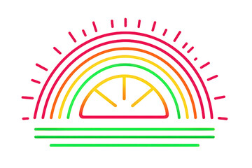 Colorful Pixel Art Rainbow Sunset Over Citrus Slice