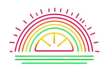 Colorful Pixel Art Rainbow Sunset Over Citrus Slice