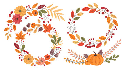 Autumn Wreath PNG Set – Isolated Seasonal Decoration on Transparent Background