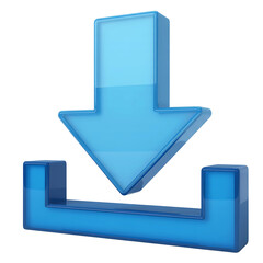 3d blue download arrow icon symbol representing data transfer and internet connectivity isolated on transparent background