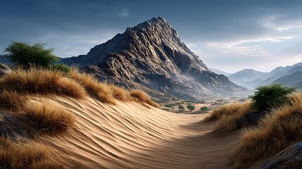 The wind carves intricate patterns into the slopes of the dunes, creating a mesmerizing interplay of light and shadow across the arid landscape.