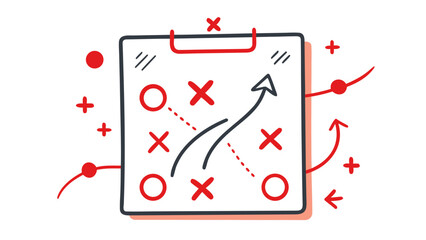 Hand drawn soccer tactics board with xs os and arrows