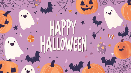 cute halloween poster with pastel color