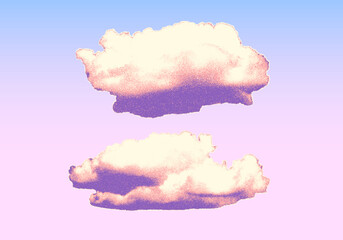 Vibrant artistic dotwork cloud with soft pastel colors and stippled texture. Set of clouds