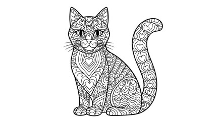 Intricate zentangle cat illustration for coloring and design